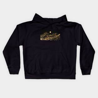 Hokusai wave gold line Kids Hoodie